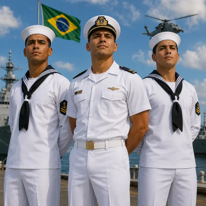 Militares da Marinha do Brasil de uniforme branco